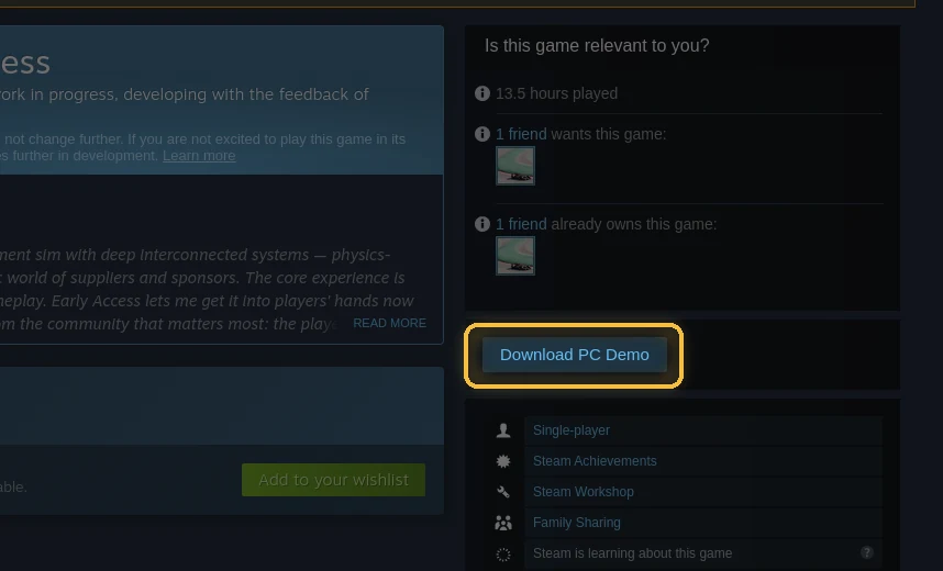The Undercut Steam store page with the Download PC Demo button highlighted