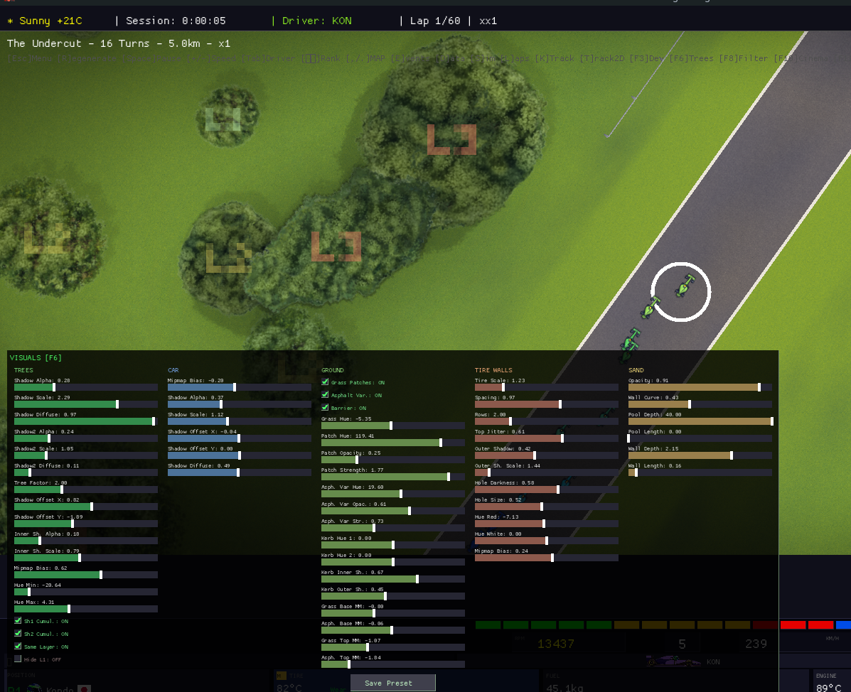 The Undercut - Procedural tree clusters with layered shadows around a race circuit